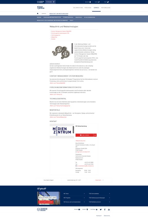 Screenshot einer Inhaltsseite des Medienzentrum im WebCMS der TU Dresden