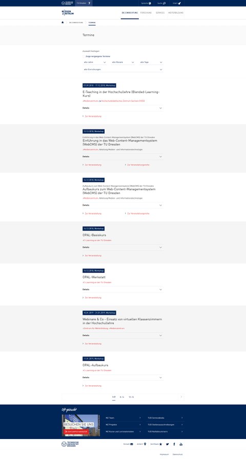 Screenshot der Terminübersicht des Medienzentrums im WebCMS der TU Dresden