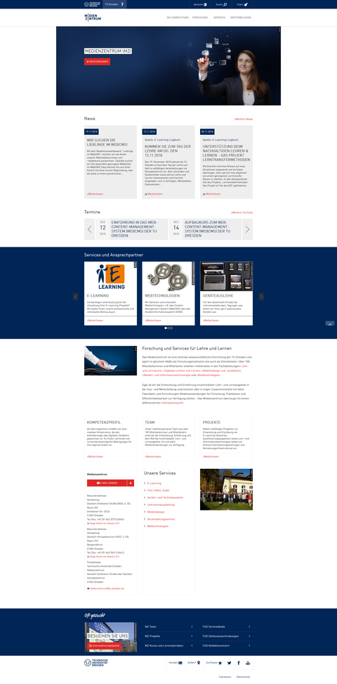 Screenshot der Startseite des Medienzentrum im WebCMS der TU Dresden
