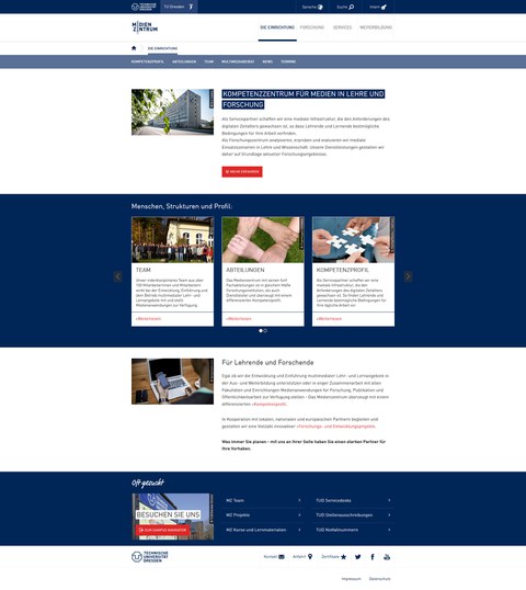 Screenshot einer Übersichtsseite des Medienzentrum im WebCMS der TU Dresden