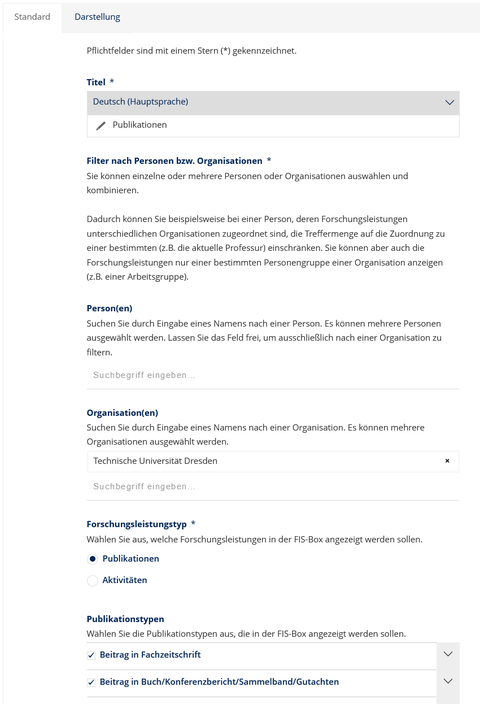 Screenshot: Bearbeitungsformular FIS-Box