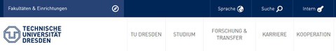 Kopfbereich mit Navigation der zentralen Webseiten unter tu-dresden.de