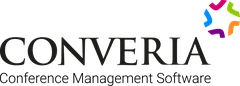 Logo der Firma Converia - Wortbildmarke mit dem Textzusatz "Conference Management Software"
