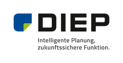 Logo der Firma Diep - Wortbildmarke mit Slogan "Intelligente Planung, zukunftssichere Funktion."