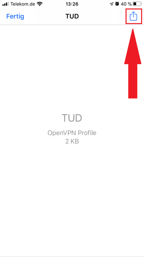 Highlighting the send icon after opening the OpenVPN configuration file of TU Dresden