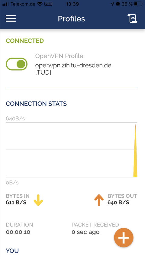 View of the connection statistics in OpenVPN