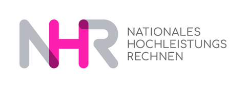 Logo des NHR. Quadratische Wortbildmarke aus 4 Zeilen: oben "NHR", darunter "Nationales", darunter "Hochleistungs", darunter "Rechnen". 