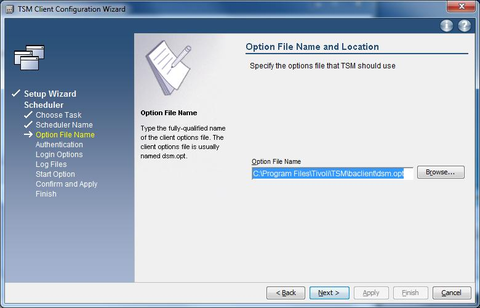 GUI setup wizard   schedule  dsm.opt
