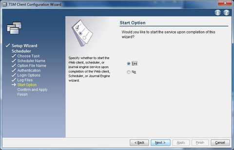 GUI setup wizard scheduler  start