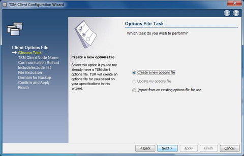 Configuration Wizard "Create options file"