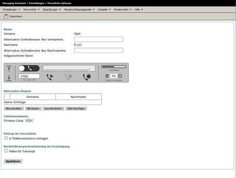 Voicemail Einstellungen persoenliche Optionen