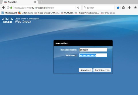 Voicemail Inbox Anmeldung