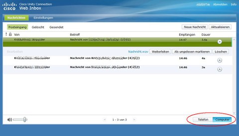 Voicemail Inbox Posteingang Abhoeren am PC