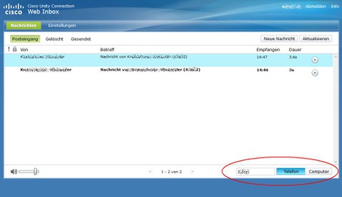 Voicemail Inbox Posteingang Abhoeren am Telefon