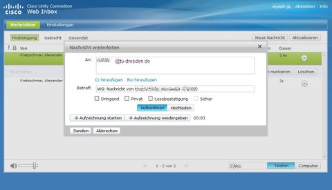 Voicemail Inbox Weiterleitung mit Aufzeichnung