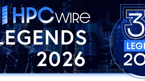 Grafik mit dem Logo der Auszeichnung „HPCwire 35 Legends 2026“ vor einem digitalen Netzwerk-Hintergrund.