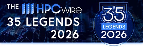 Grafik mit dem Logo der Auszeichnung „HPCwire 35 Legends 2026“ vor einem digitalen Netzwerk-Hintergrund.