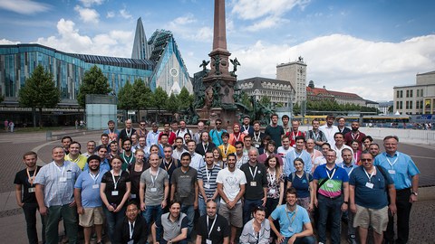 Teilnehmende der ScaDS-Sommerschule 2019 in der Leipziger Innenstadt.