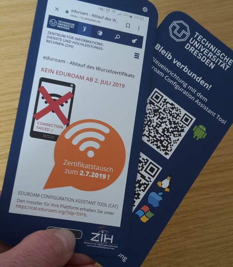 Foto des Flyers mit Informationen zum Zertifikatstausch