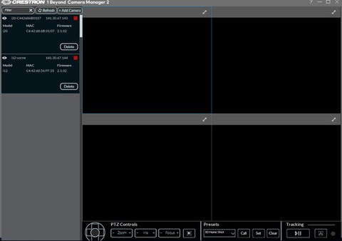 Startbildschirm Crestron Kamera Manager