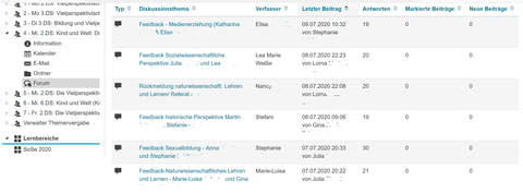 Screenshot: OPAL Forum als Feedbackmöglichkeit auf Referate