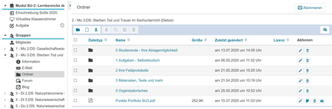 Screenshot: OPAL als Gerüst und Hilfe zum organisieren