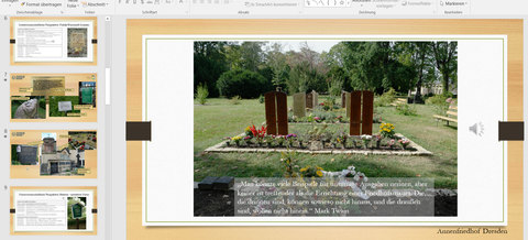 Screenshot: Powerpoint mit Ton zum Hören und Sehen und fachwissenschaftlicher und fachdidaktischer Inhalte