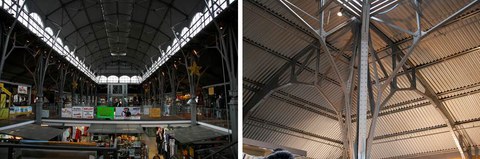 Bilder: Markthalle in Danzig (Hala Targowa) mit tragender Dachkonstruktion als Fachwerk