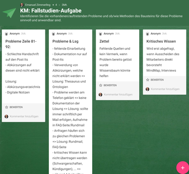 Screenshot: Kollaborative Aufgabenlösung in Echtzeit in Padlet 2