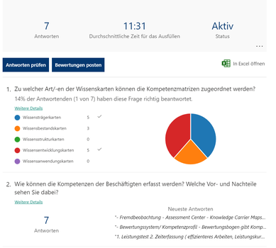 Screenshot: Umfrageauswertung in MS Forms