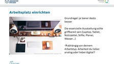 Präsentationsfolie: Arbeisplatz einrichten