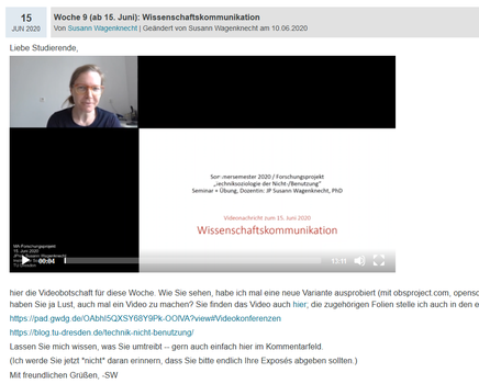 Screenshot: notice with embedded video