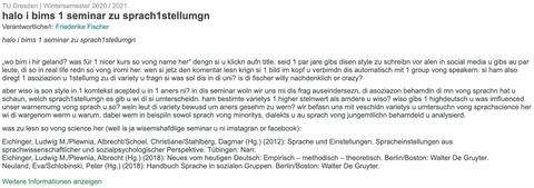 Screenshot: Beschreibung des Seminars auf OPAL (aus dem VVZ übernommen)