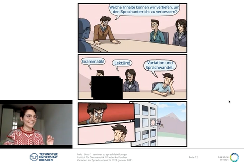 Abbildung: Synchrone Videokonferenzen mit Lehrendenvortrag (Webcam-bilder der Studierenden wurden aus Datenschutzgründen entfernt)