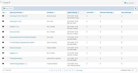 Screenshot: Forum Baustein im OPAL Kurs