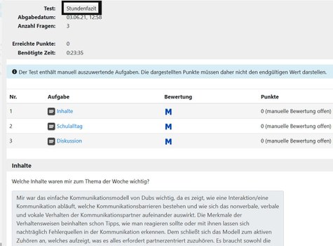 Screenshot: Stundenfazit