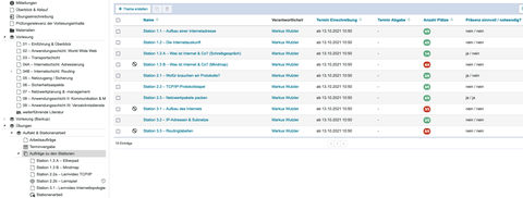Screenshot: Opal-Kurs Stationenarbeit Thmenvergabe