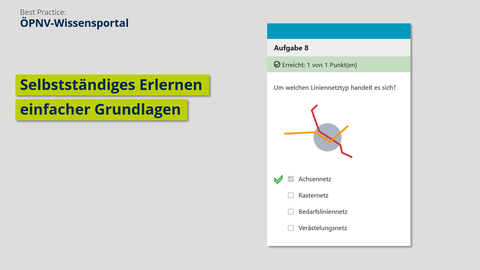Screenshot ÖPNV-Wissensportal, MC-Aufgabe, Selbstständiges Erlernen einfacher Grundlagen,