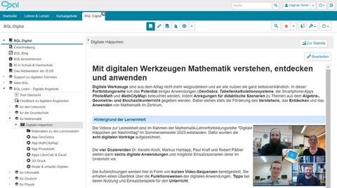 Screenshot: OPAL-Kurs "Mit digitalen Werkzeugen Mathematik verstehen, entdecken und anwenden