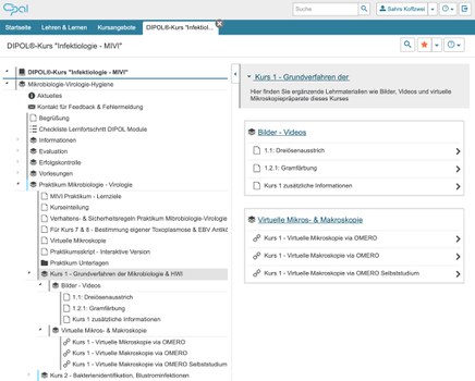 Screenshot des Oders zum Praktikum in OPAL mit den Links zu Videos, Bildern und virtuelle Mikroskopien