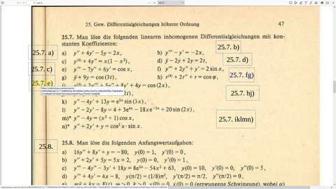 Screenshot des PDFs in dem die Lehrbuchseite mit den Übungsaufgaben abgebildet ist, sowie die entsprechenden Links zum Lösungsvideo.