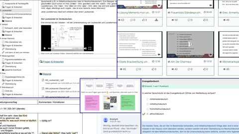 Collage, verschiedene Screenshots aus OPAL-Ordner; zeigt Quiz und Videoaufzeichungen der Lehrveranstaltung