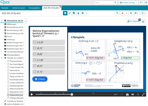 Screenshot aus der OPAL-Seite, die übersichtlich alle Videoaufzeichungen von den Tutorien bereitstellt 