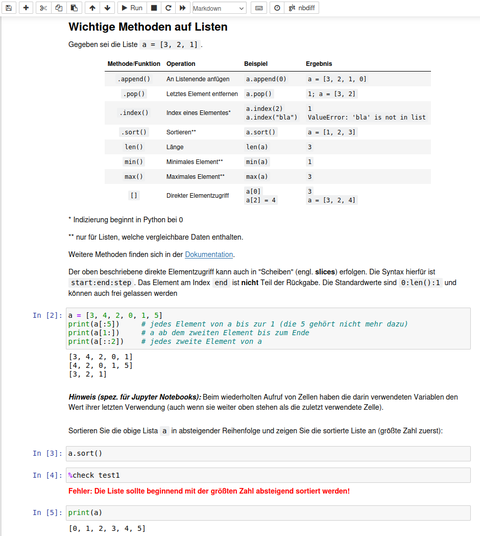 Screenshot: Wichtige Methoden auf Listen in Python