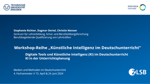 Titelfolie einer Präsentation: Worskshop-Reihe "Künstliche Intelligenz im Deutschunterricht"