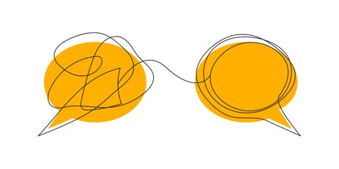 2 gelbe Sprechblasen, die miteinander verbunden sind