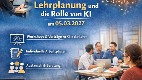 „Save the Date"-Grafik zur Veranstaltung „Lehrwerkstatt: Lehrplanung und die Rolle von KI" am 05.03.2027. Die Lehrwerkstatt ist ein offenes Tagesformat für Lehrende an sächsischen Hochschulen, um die eigene Lehrveranstaltung weiterzuentwickeln