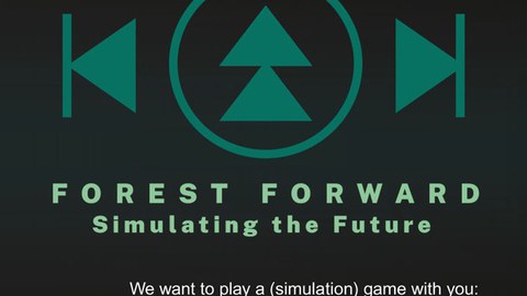 Poster for “Tharandter Gespräche – Forestry Student Congresses” titled Forest Forward – Simulating the Future. The design resembles a computer game with green symbols and a grid background. The date 27.10.2025 is prominently displayed.