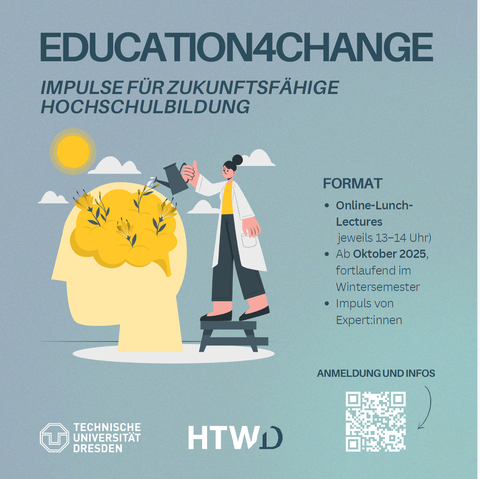 Zu sehen ist ein gehirn aus dem Pflanzen wachsen sowie das Logo der TU Dresden und der HTWD
