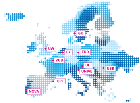 Europakarte mit eingetragenen Universitäten der EUTOPIA Allianz